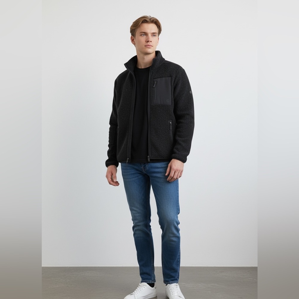 SOUL CYCLE RICH BLACK BOUCLE SHEARLING FLEECE FULL ZIP EXCELLENT COND SMALL